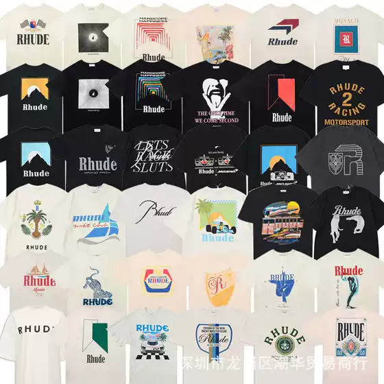 Cross Border High Version RHUDE Short Sleeve Collection American Vintage Marlboro High Street Casual Loose Couple Crewneck T-Shirt