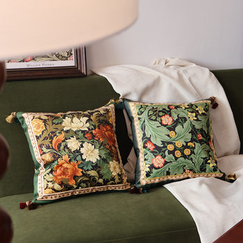 American Retro Living Room Sofa Cushion Pillow Case Square Pillow High-End Bedroom Bedside Green Pillow with Core