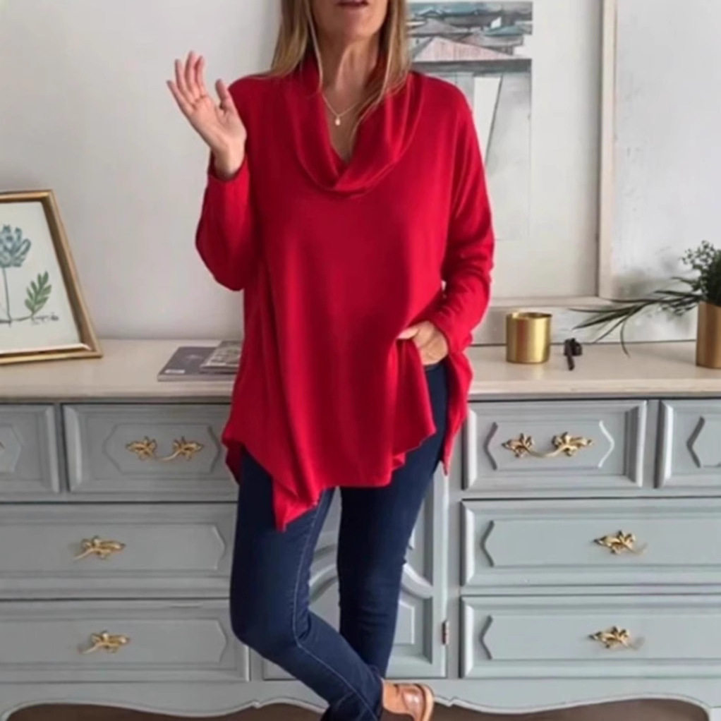 Long Sleeve Turtleneck Top Solid Color Comfortable Fit Versatile Style Autumn Winter Fashion Wholesale Available