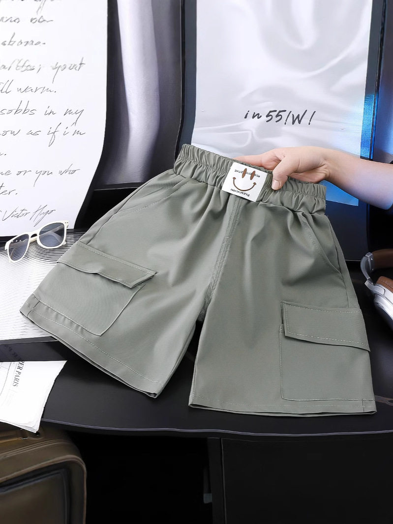 Boys' Summer Shorts, Thin New Style, Big Kids Casual Multi-Pocket Loose Five-Inch Cargo Shorts