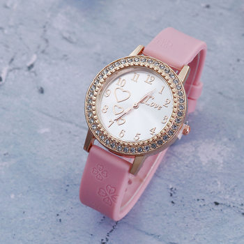 New Explosions Cross-border Children's Fresh Watch Student Style Girl's Diamond Round Love Dial Silicone Quartz Watch
