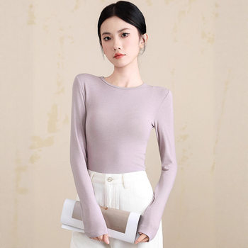 Autumn and Winter Lyocell Acetate Cashmere Silk Acrylic High-Grade Color Elastic Round Neck Warm and Soft Women's Bottoming Shirt 1352