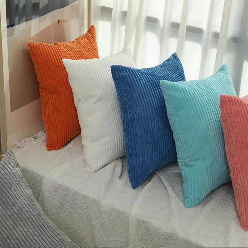 Cross-border ins style plain simple corn stripe flannel pillowcase car living room sofa pillowcase