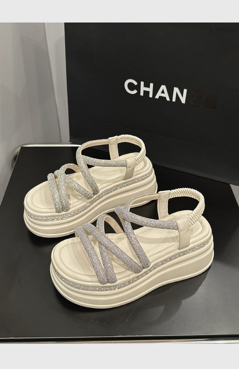 Dép sandal nữ quai chữ V đơn giản phong cách La Mã — Đen, Len nguyên chất chi tiết 13