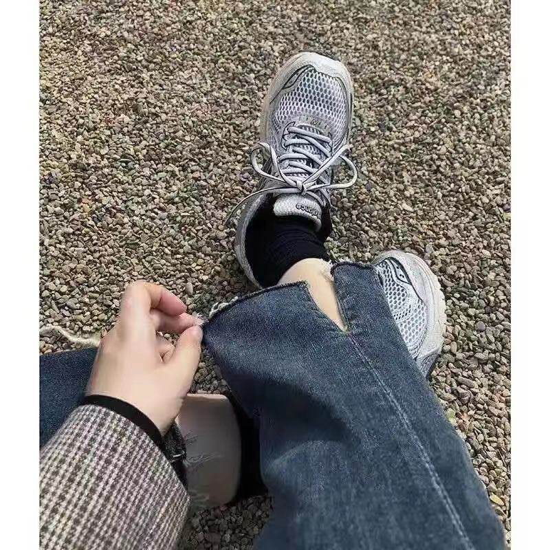 High Waisted Split Hem Jeans for Women Loose Fit Straight Leg Stylish Design Spring Fashion for Students Wholesale
