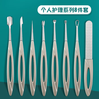Factory in stock steel push dead skin push nail file ear scoop acne needle spiral ear scoop nail beauty tools suit
