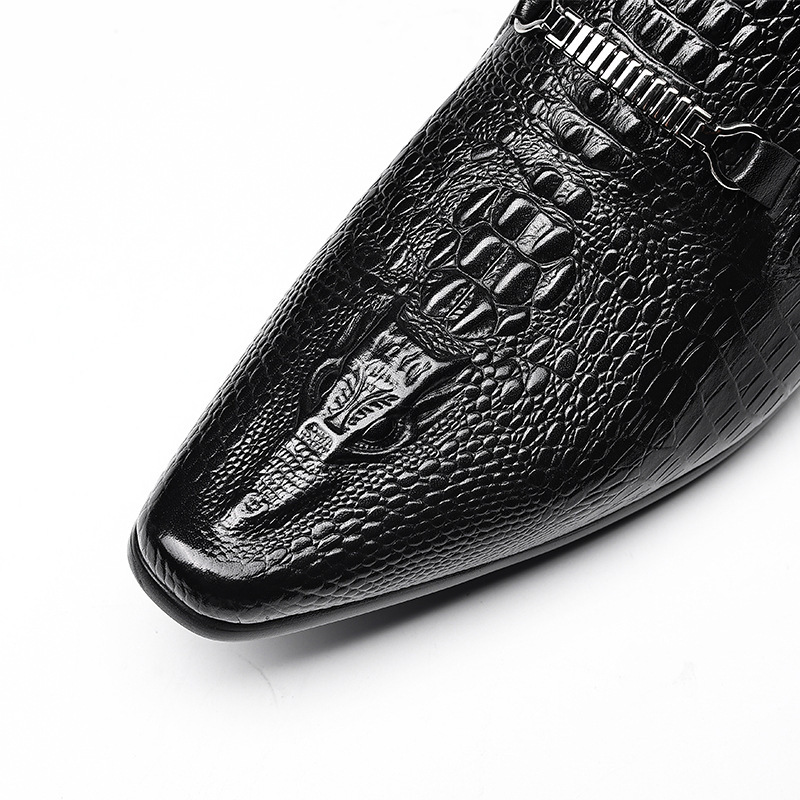 Giày lười nam mũi nhọn da bò thật dập nổi, giày slip-on công sở — Màu đen, Màu đỏ rượu