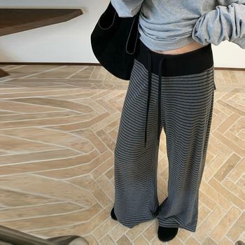 Maternity Wear Korean Style Autumn and Winter Simple Style Slightly Fat Wear Fashionable Wear Tops Stripesd Pants Autum Two-Piece Set