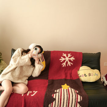 Ins New Year Red Half Velvet Warm Blanket Year of the Horse Knitted Blanket Sofa Cover Blanket Nap Blanket Animal Year Winter