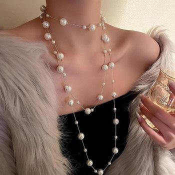 Long Shijia Pearl Necklace Light Luxury Niche Woolen Chain Atmospheric High-end genuine goods Clavicle Chain Women's High-end Necklace Chain