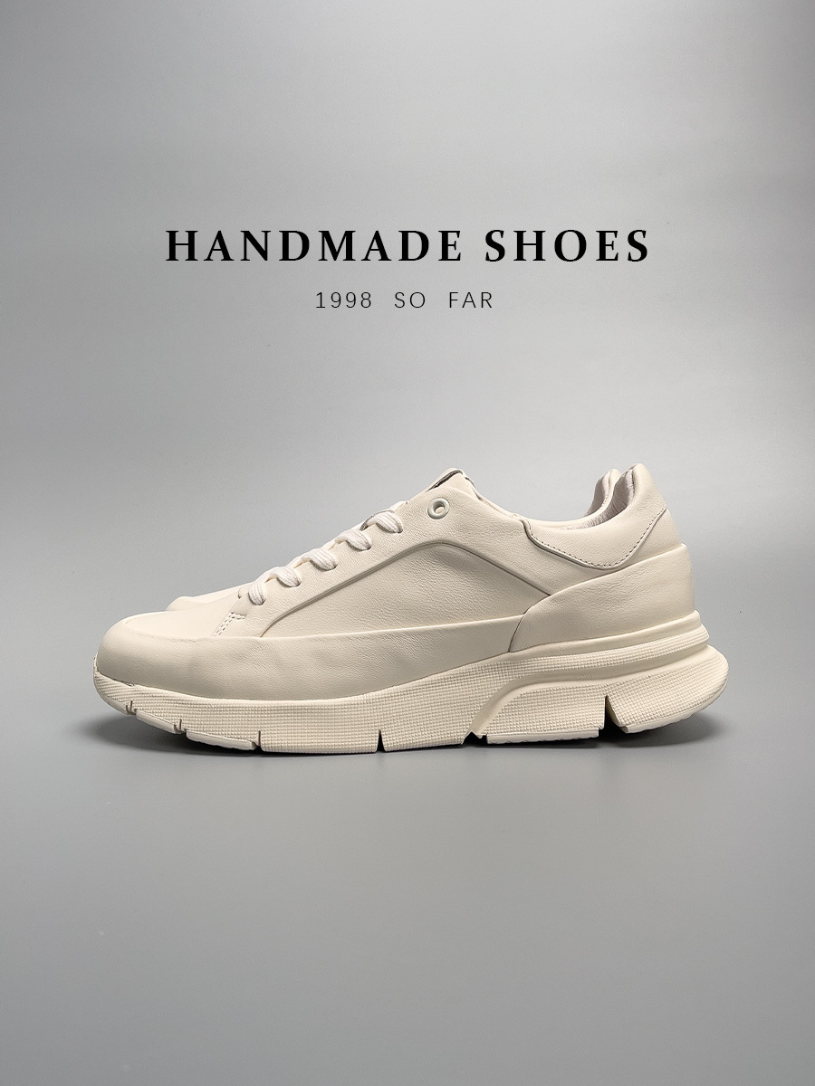 Giày sneaker nam da thật màu trắng phong cách Hàn Quốc, đế độn cao, dễ phối đồ — Màu trắng (tỷ lệ chất lượng trên 1000)