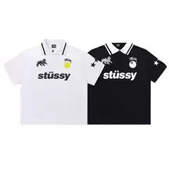 High-End Version Stussy American Streetwear Brand Loose-Fit Letter Embroidery Unisex Polo Shirt Short Sleeve