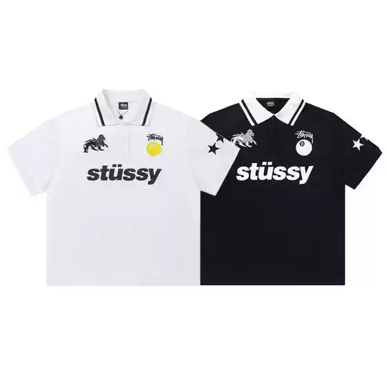 High-End Version Stussy American Streetwear Brand Loose-Fit Letter Embroidery Unisex Polo Shirt Short Sleeve