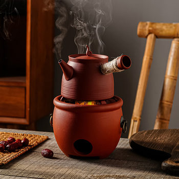Red Clay Teapot with Threaded Design for Brewing Tea, Suitable for Chaoshan Kung Fu Tea, Made of Original Mineral Clay