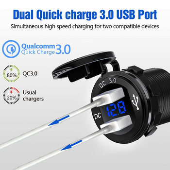 Cross-border hot-selling metal QC3.0 smart fast charging usb port car motorcycle RV modified car charger