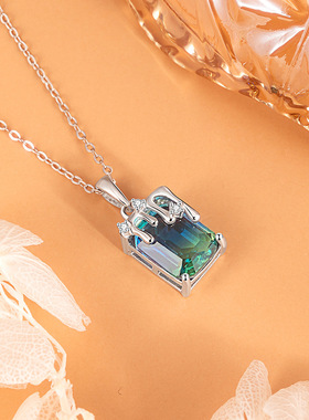 碧玺流光项链s925纯银镶合成碧玺吊坠小众招财助运锁骨链轻奢礼物