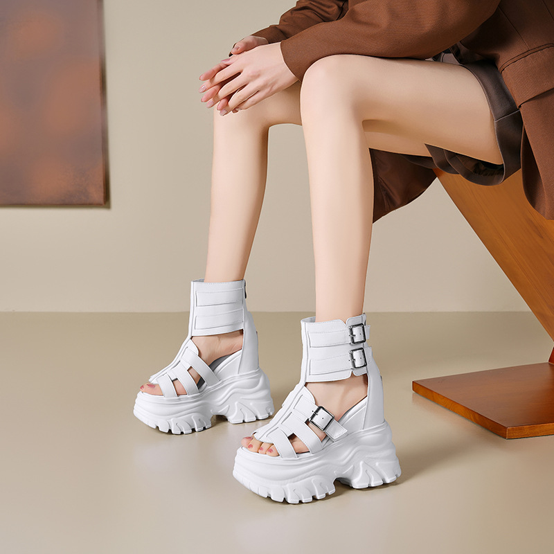 Giày Dép Sandal Nữ Chất Liệu Da Bò Cao 14cm Chống Nước Tăng Chiều Cao Đế Cao Hàng Mùa Hè