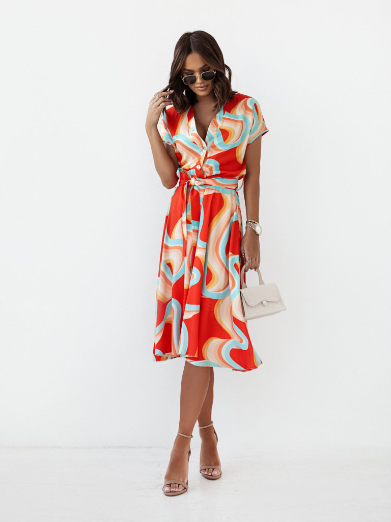 Casual A Line Dress Short Sleeve V Neck Lightweight Fabric Various Colors Perfect for Summer Outings Ready to Ship