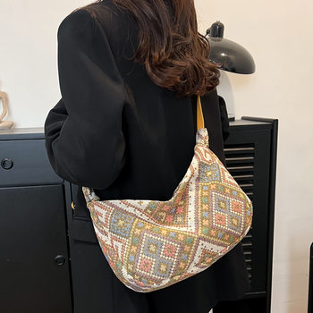 2024 Trendy Fashion Ethnic Style Women's Bag Casual Simple Western Style Large Capacity Tote Women's Bag Shoulder Axillary Women's Bag