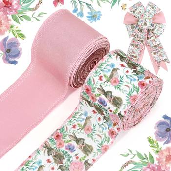 Pink Blue Floral Patterned Piping Lace Ribbon, Spring Festival Easter Gift Party Decoration,