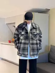 American-Style Red Plaid Jacket for Men, Winter Loose Retro Jacket, Trendy, Stylish, Versatile, Casual Woolen Coat