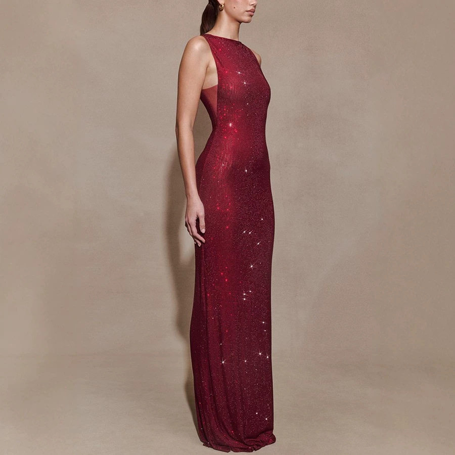 Sequin Bodycon Dress Sleeveless Back Zipper Split Design Summer Evening Wear Wholesale Available