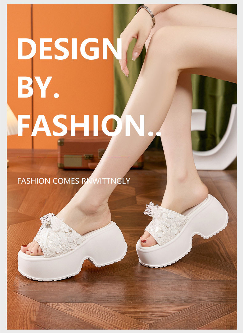 Sandal cao gót nữ hở mũi mùa hè đế dày — Đen, Trắng chi tiết 10