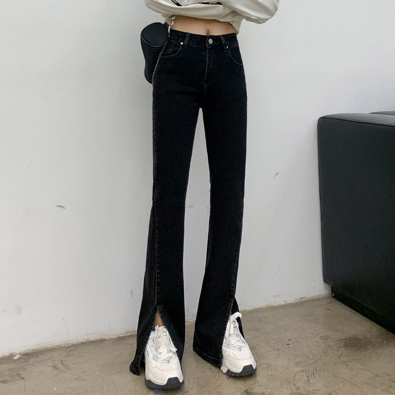 High Waisted Flared Jeans for Women Stretchy Split Hem Wide Leg Slimming Fit Autumn Winter Fashion Wholesale