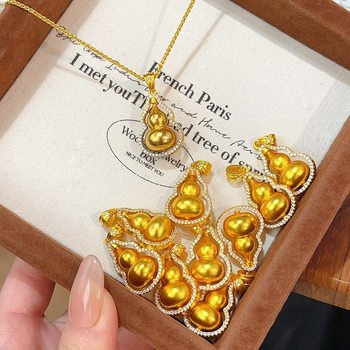 High Color Retention New Chinese Style Diamond-Encrusted Rotating Gourd Pendant Necklace for Women, Tiktok Brass Gold-Plated Clavicle Chain Pendant Wholesale