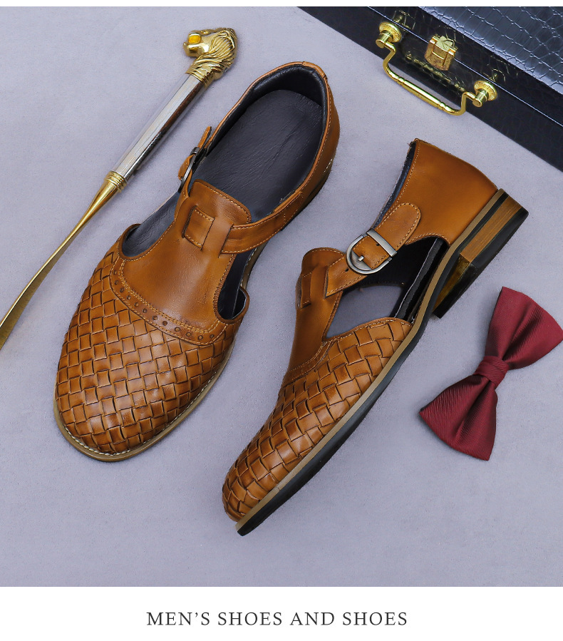Sandal da nam bít mũi cổ điển khóa cài thoáng khí — Màu nâu, Màu đen