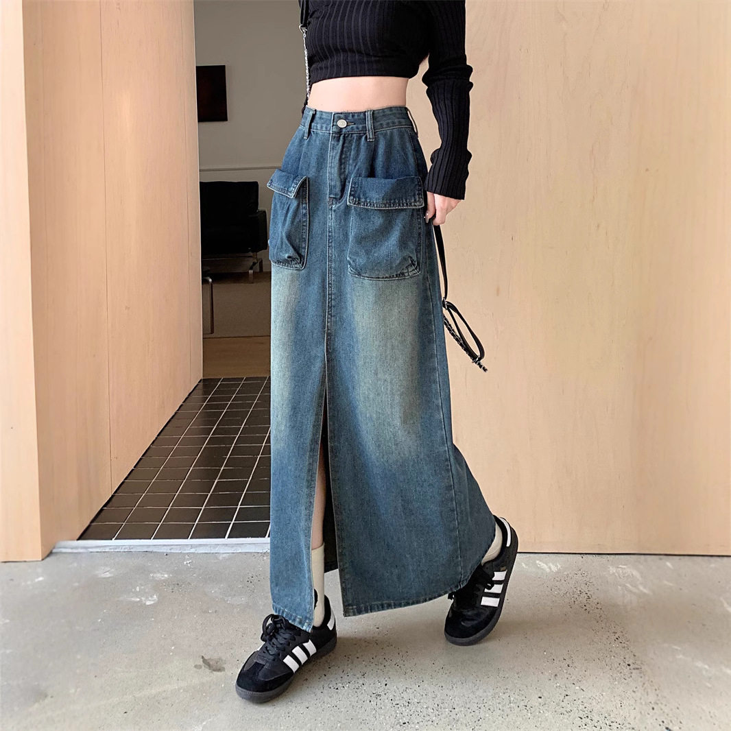 Womens High Waisted Denim Midi Skirt Stylish Elegant Trendy Perfect for Casual Outings Wholesale Available