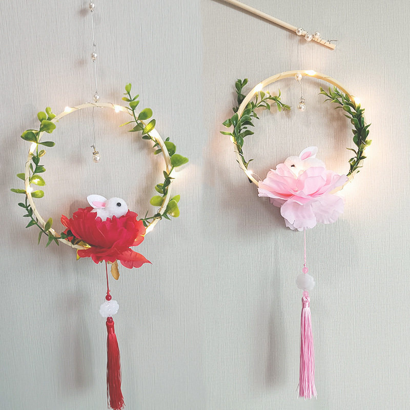 Mid-Autumn Festival Rabbit Lantern Kidsren's Portable Lamp DIY Handmade Materials Ancient Style Han Dynasty Lantern Family DIY