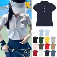 Rl Ralph Lauren Embroidered Polo Shirt with Five Buttons for Women, Sporty Pure Cotton Top with Shirt Collar, 3D Stylish for Commuting