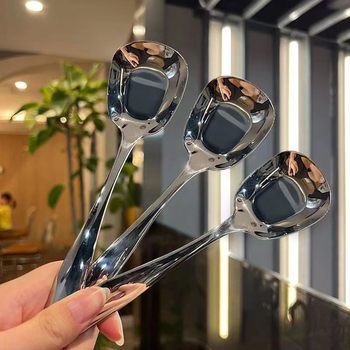 SOURCE stainless steel square head spoon Internet celebrity square ingot spoon eating spoon thickened household spoon Korean flat spoon