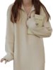 Maternity Dress Autumn and Winter Thick Knitted Sweatshirt Dress Mid-Length Sweater Dress Lapel Zipper High-End Wear