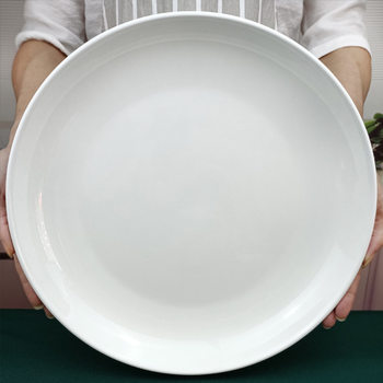 Pure white household dish plate household round ceramic white porcelain plate deep plate 10 inch rice plate soup plate tableware