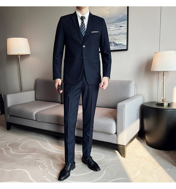 Bộ vest nam ôm dáng ba món phong cách công sở và dự tiệc cưới — Màu xám (áo một nút + áo vest + quần), Màu xanh navy (áo một nút + vest + quần), Màu xám (áo một nút + quần), Màu xám (áo đơn một nút)