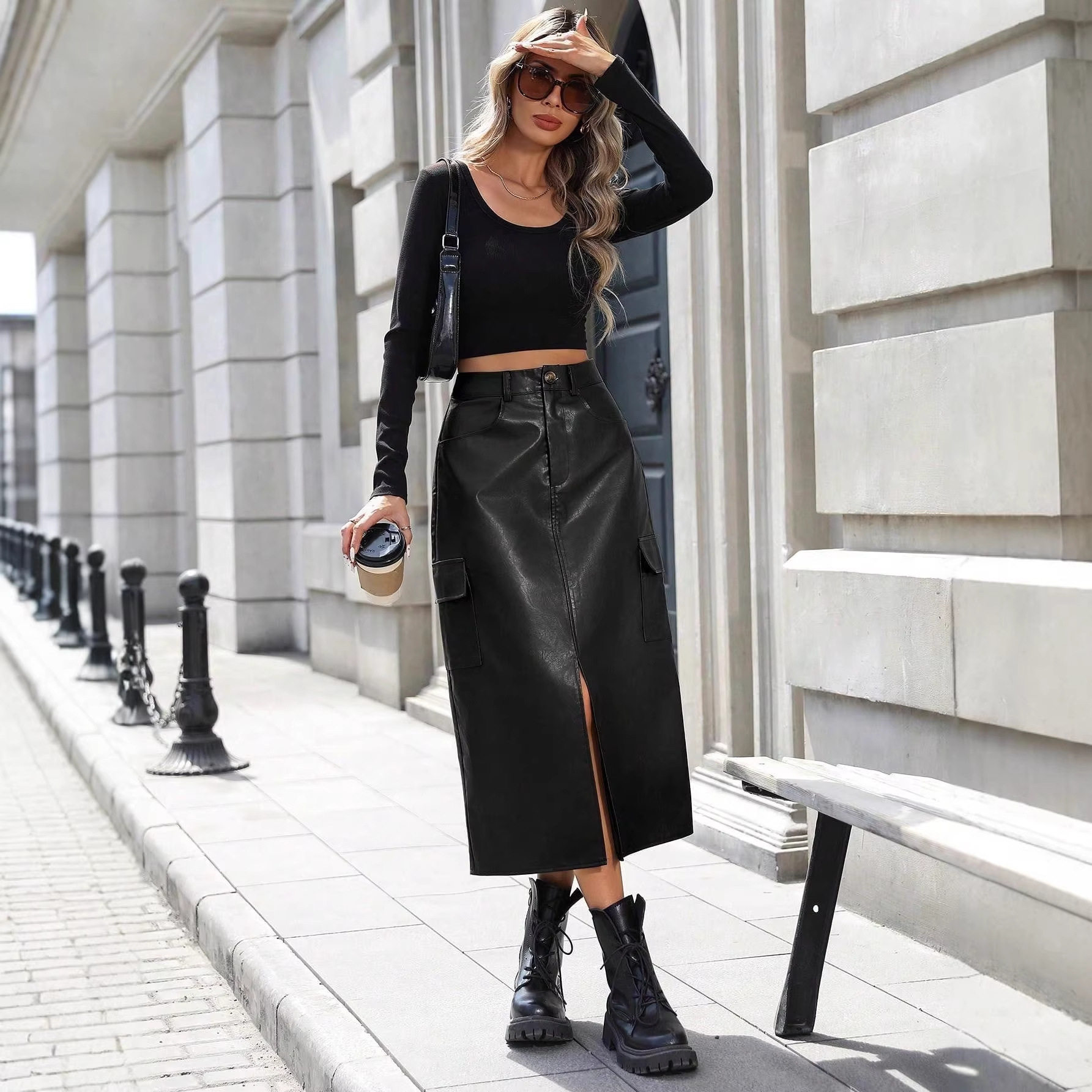 High Waisted PU Pencil Skirt Slim Fit Split Design Elegant Style Perfect for Casual or Formal Occasions Ready to