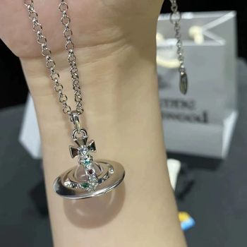 3D Saturn Glass Orb Necklace Sweater Chain Light Luxury Niche High-End Collarbone Chain Versatile