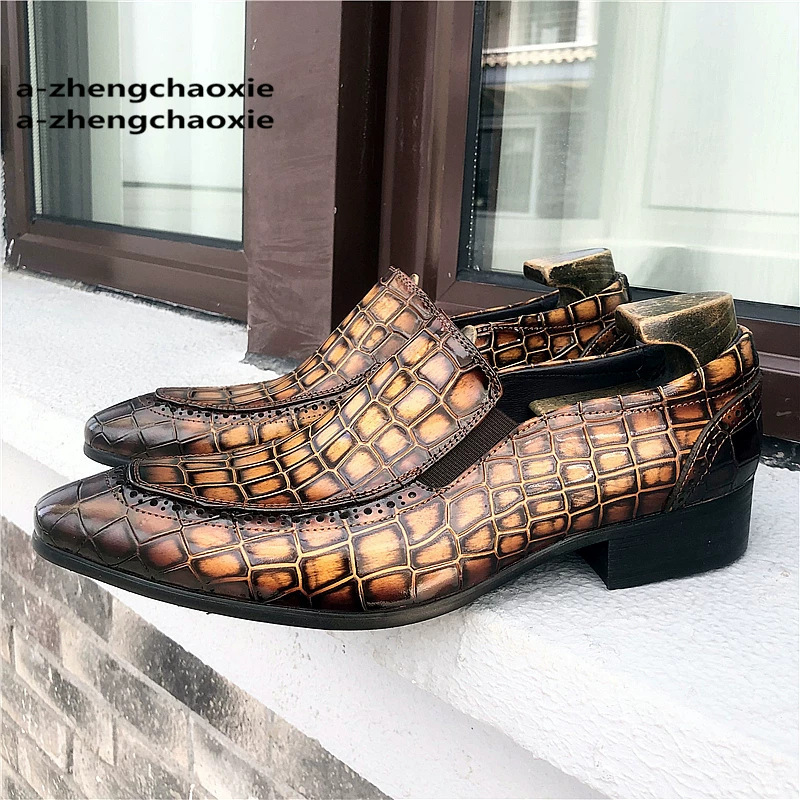 Giày lười nam mũi nhọn cỡ lớn da bò phong cách Anh Quốc — màu đen, Màu nâu vàng