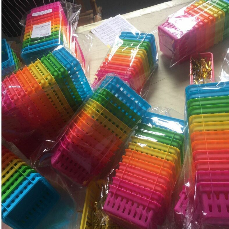 Multi-specification colorful stationery blue round student office stationery storage basket square strip jewelry storage basket