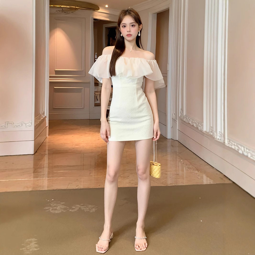 Đầm ôm body nữ cổ yếm tay bồng, chất liệu voan ren cao cấp — [Màu hồng đào] chi tiết 6