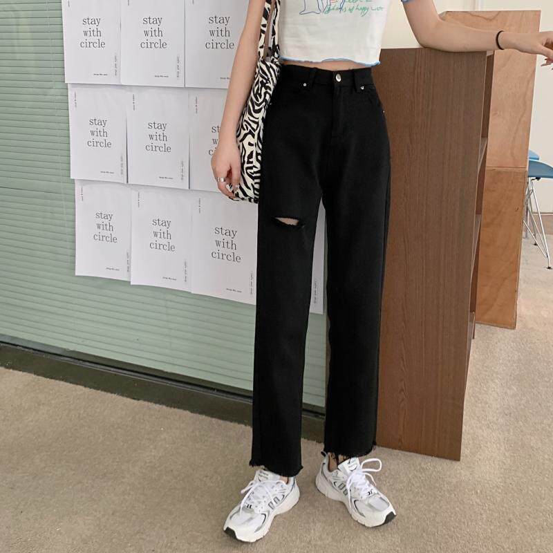 High Waisted Black Distressed Denim Jeans for Women Slim Fit Casual Style Fall Winter Wear Wholesale Available