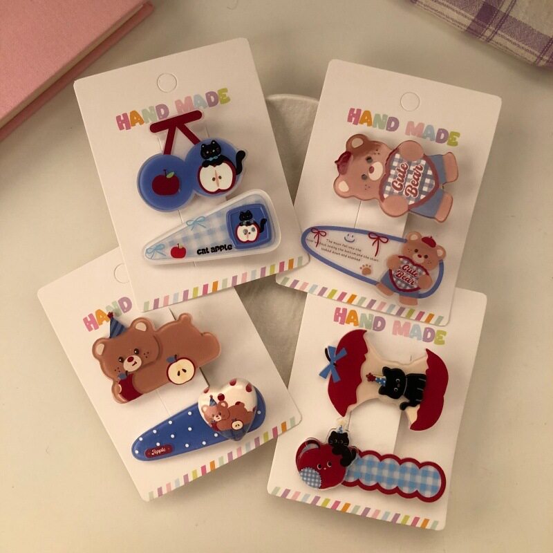 Soft, sweet and cute cartoon bear hair clip set, girly side...