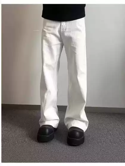 Summer American High Street Style White Jeans for Men, New High-End Loose Straight Wide-Leg Floor-Length Versatile Pants