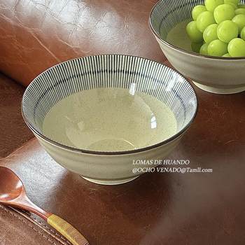 Japanese style retro bucket bowl soup noodle bowl ceramic high temperature under glaze color ramen snail powder suo powder bowl one-person rice bowl