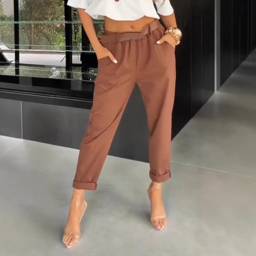 Womens Casual Slim Fit Solid Color Pants Pocket Design Versatile Style Summer Collection Wholesale Available