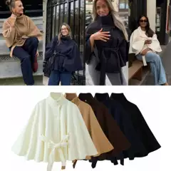 Cross-Border European and American Clothing, Aliexpress's Popular Fashion Loose-Fitting Stand-Up Collar Bathrobe-Style Coat with Belt