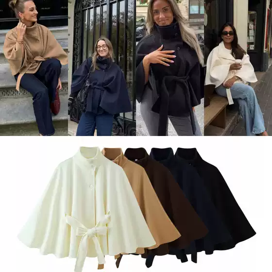 Cross-Border European and American Clothing, Aliexpress's Popular Fashion Loose-Fitting Stand-Up Collar Bathrobe-Style Coat with Belt