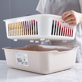 Double-Layer Vegetable Washing Basket with Draining Basin, Extra-Large Sink for Kitchen Draining, Washing Vegetables, and Fruits